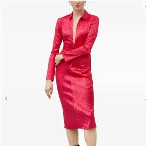 SAMSOE SAMSOE Pink Ivana long-sleeve collared midi dress silky s small